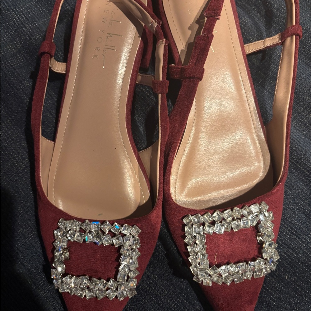 Nicole Miller Red Flats with Crystal Embellishments